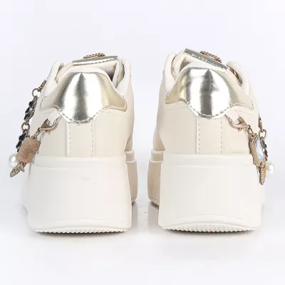 Baskets femme à semelle épaisse avec chaîne | Blanc & Beige