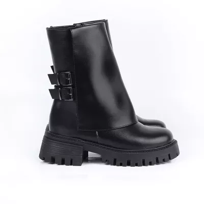 Bottines femme à semelle épaisse avec boucles | Marron & Noir