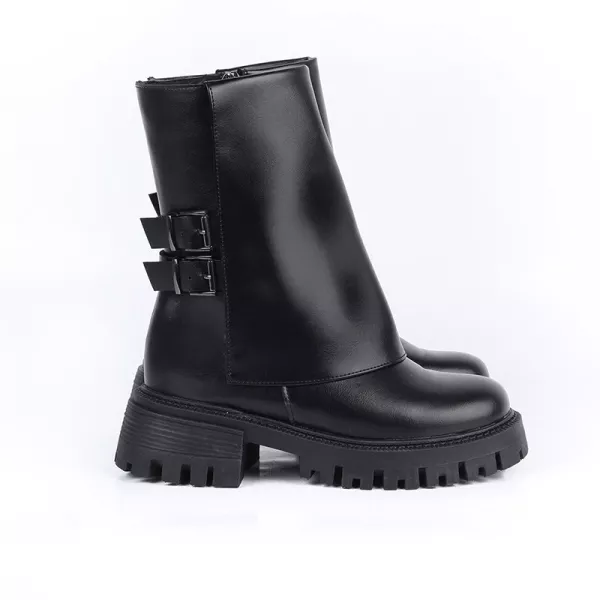 Bottines à Semelle Épaisse Avec Doubles Boucles Métalliques