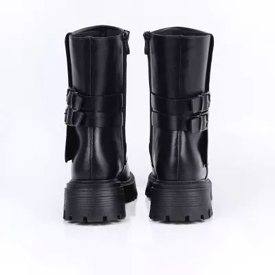 Bottines femme à semelle épaisse avec boucles | Marron & Noir