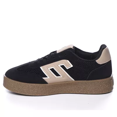 Sneakers Noires à Détail Beige et Semelle Texturée | Confort & Style